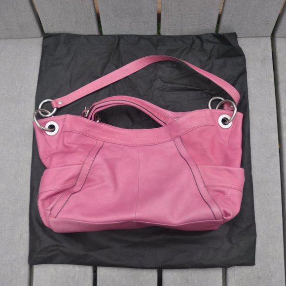 B MAKOWSKY Pink Leather Hobo Shoulder Bag Purse - Leopard Prnt Lined - Picture 3 of 9